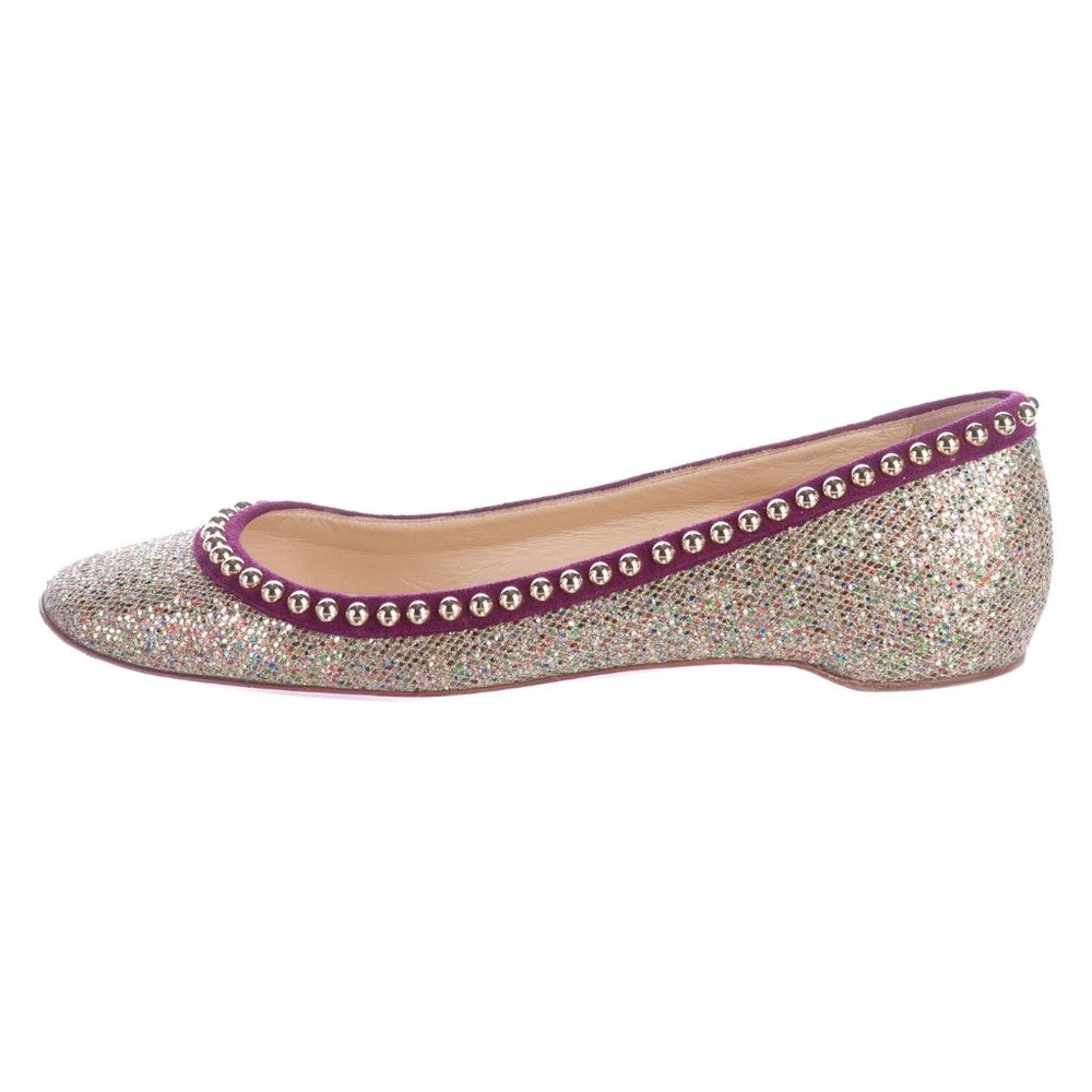 ✨AUTHENTIC✨ Christian Louboutin Glitter Studded Flat Gold & Multicolor Sz 9